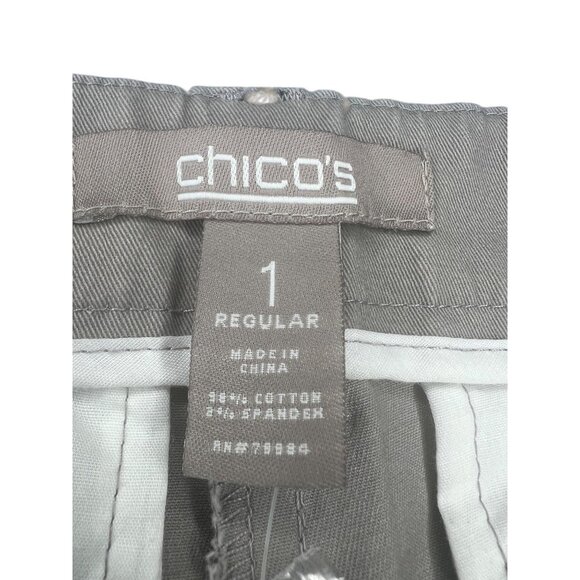 Chicos Light Stonewall Chalet Cotton Meg Flare Pants Size 1Regular - Picture 6 of 14